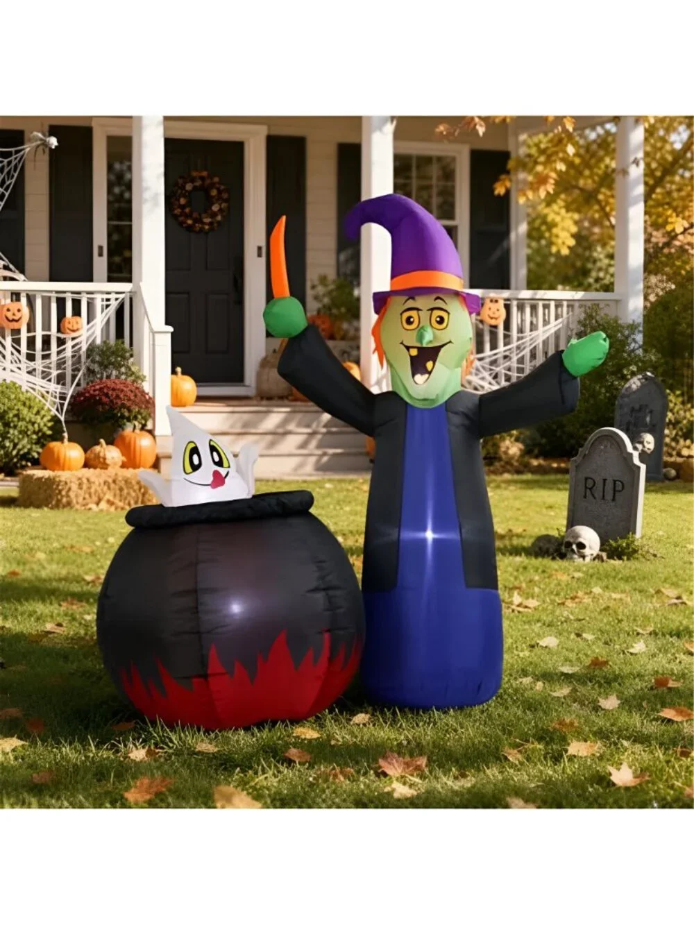 5 FT Pop Up and Down Halloween Inflatable Witch and Cauldron Outdoor Decor